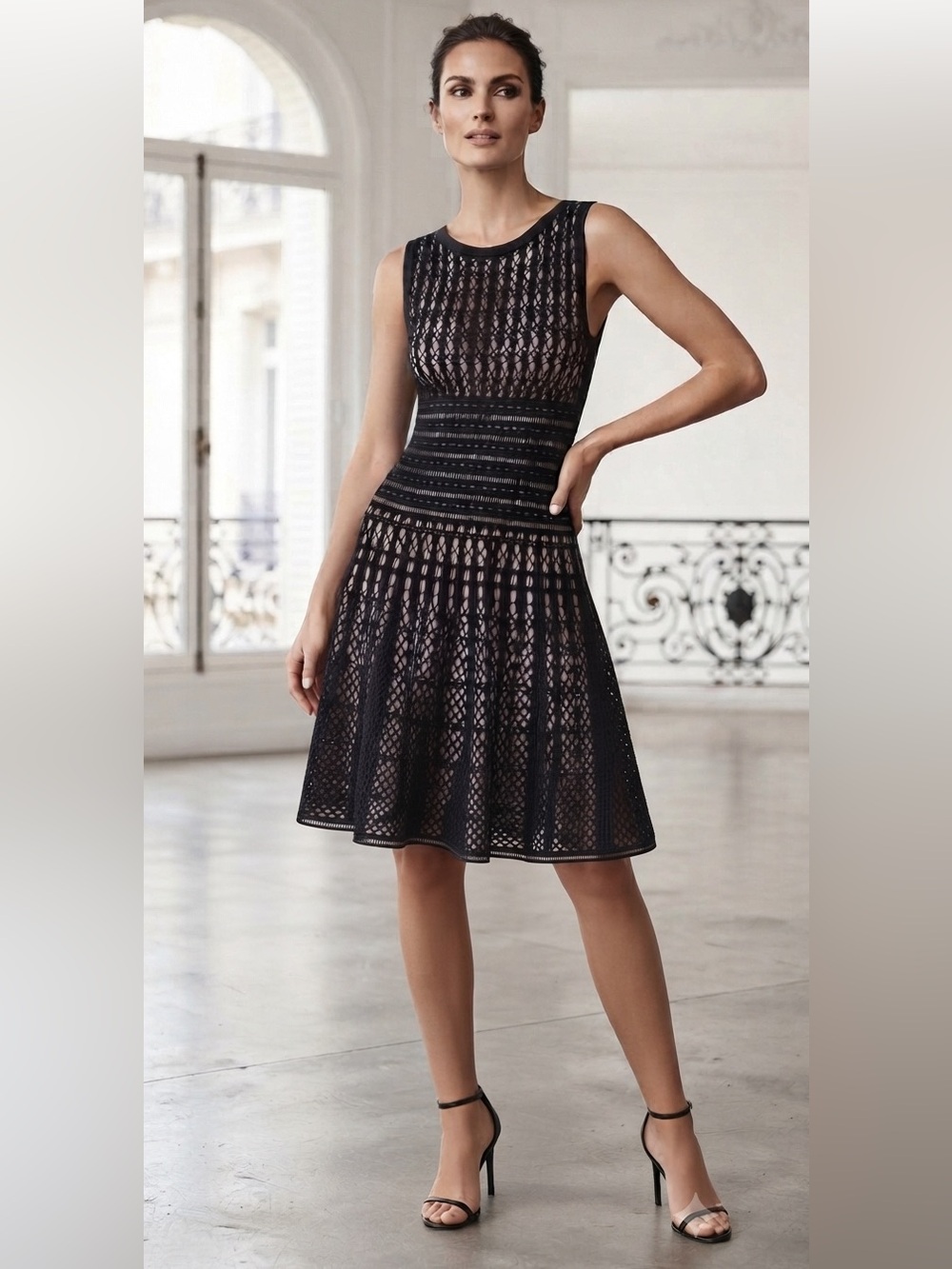 ALAÏA black overlay fit flare Dress
